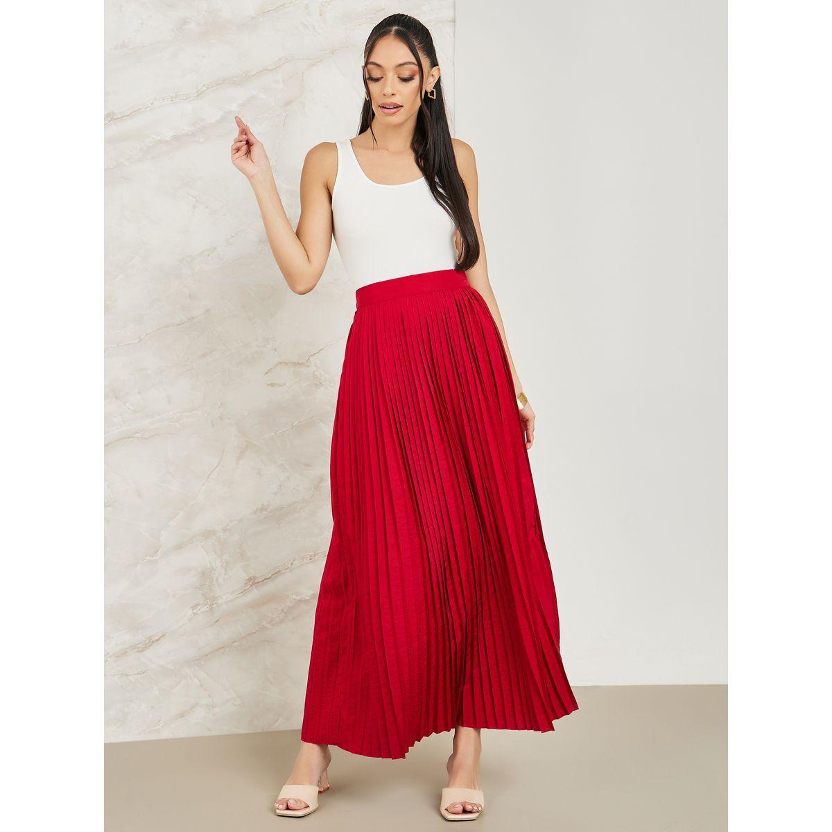 Styli Pleated Flared Maxi Skirt-women-clothing-bottoms-skirts-image-1