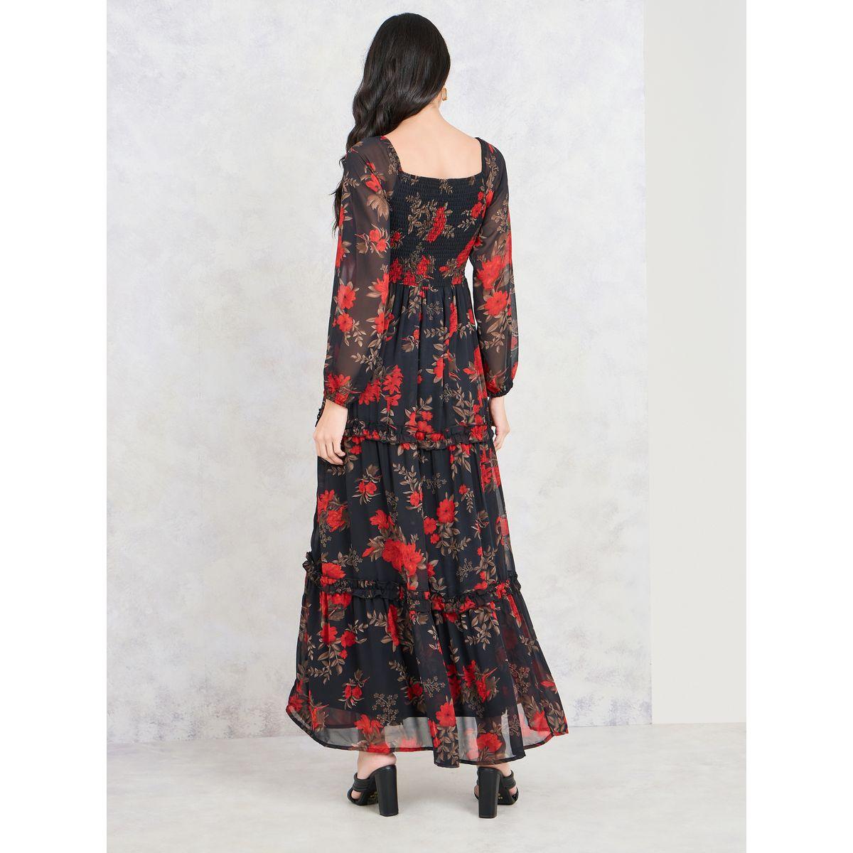 Styli Floral Print Smocked Detail Tiered Maxi Dress-women-clothing-dresses-image-4