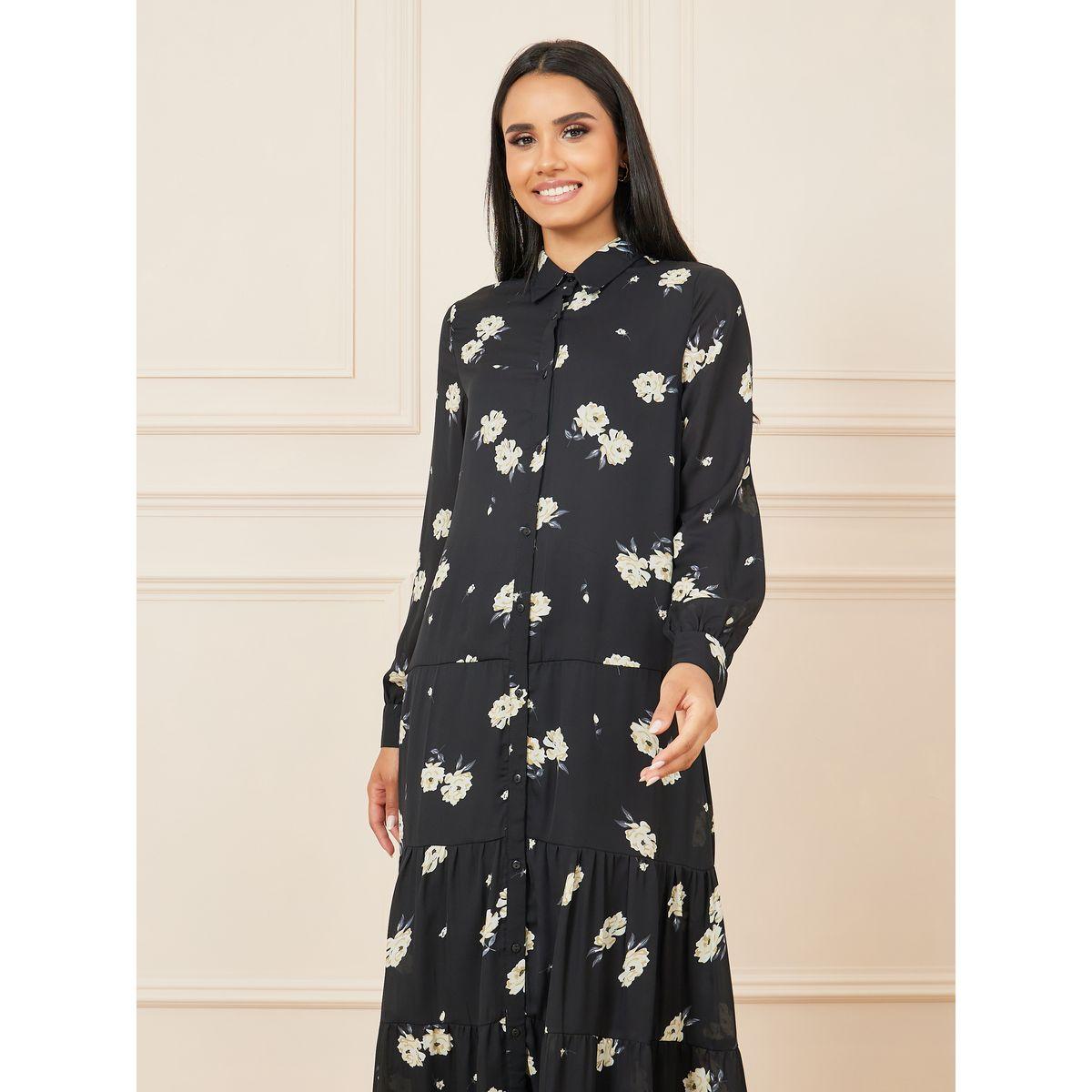 Styli Floral Print Collared Tiered Shirt Maxi Dress-women-clothing-dresses-image-2