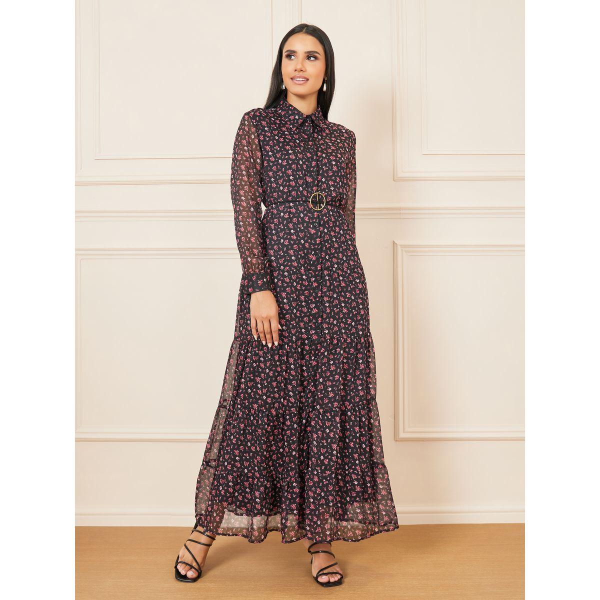 Styli Floral Ditsy Print Collared Tiered Shirt Maxi Dress-women-clothing-dresses-image-1