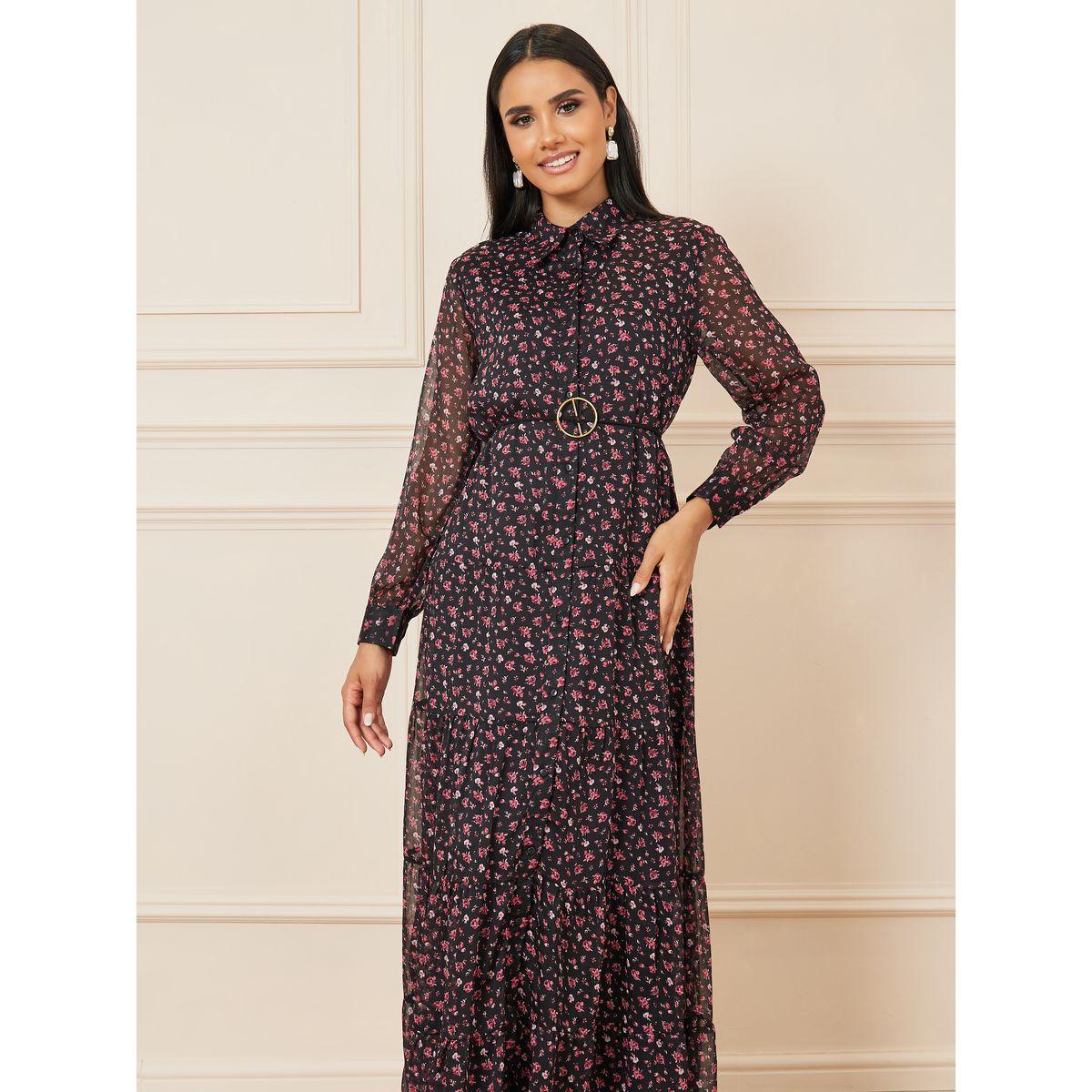 Styli Floral Ditsy Print Collared Tiered Shirt Maxi Dress-women-clothing-dresses-image-2
