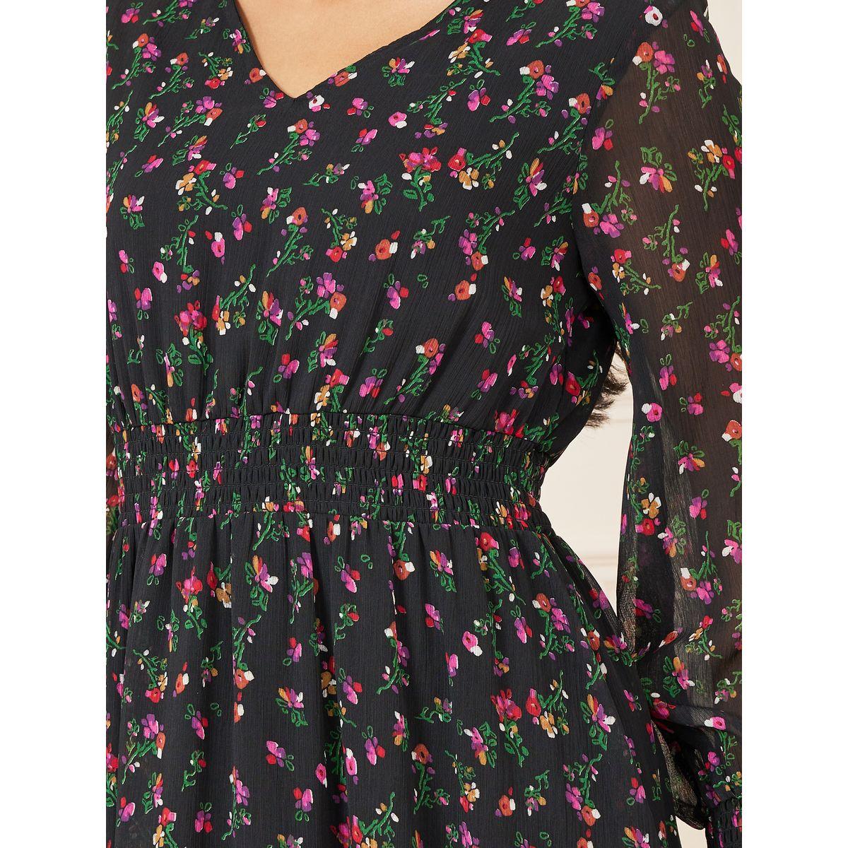 Styli Ditsy Floral Print Smocked Waist Midi Dress-women-clothing-dresses-image-3