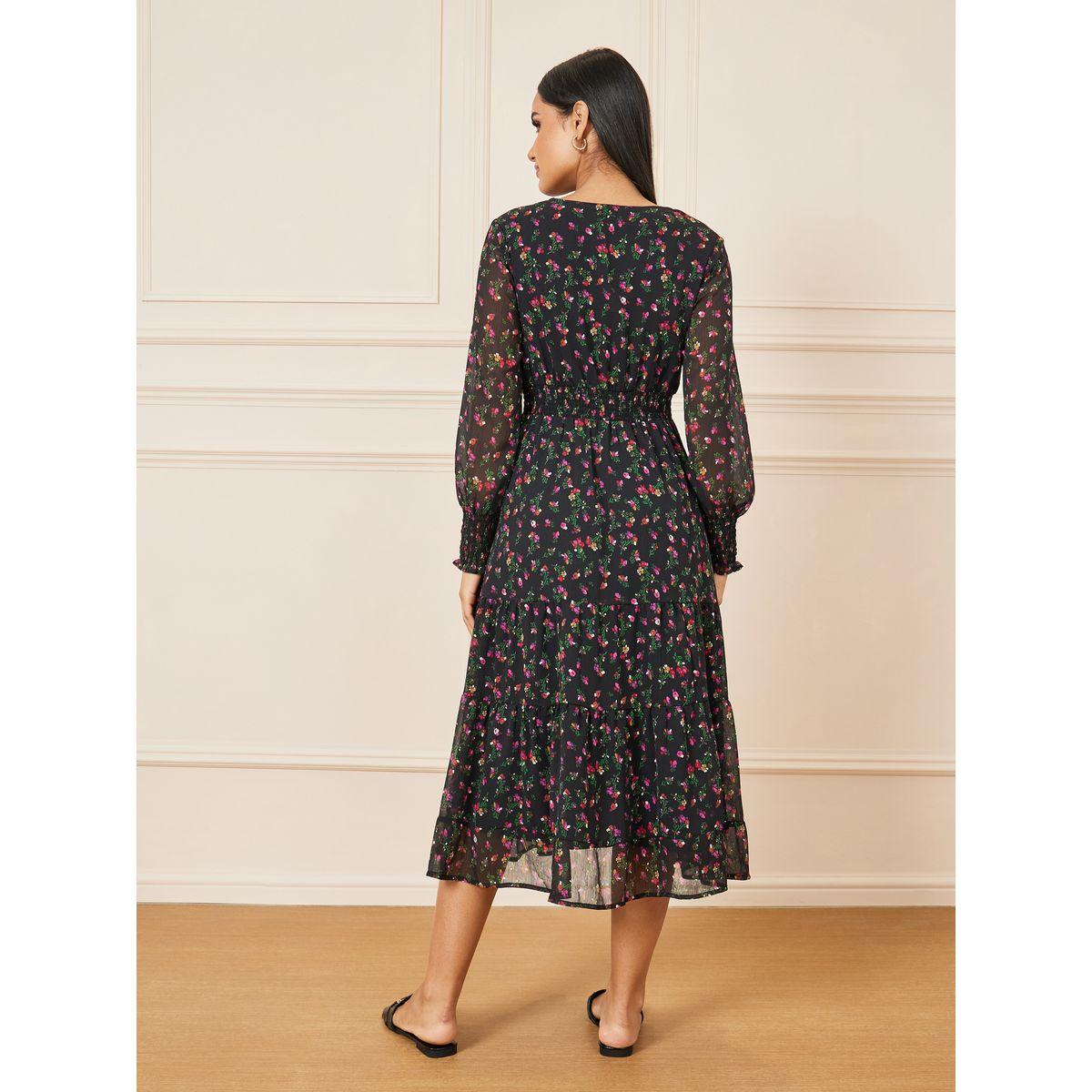 Styli Ditsy Floral Print Smocked Waist Midi Dress-women-clothing-dresses-image-4