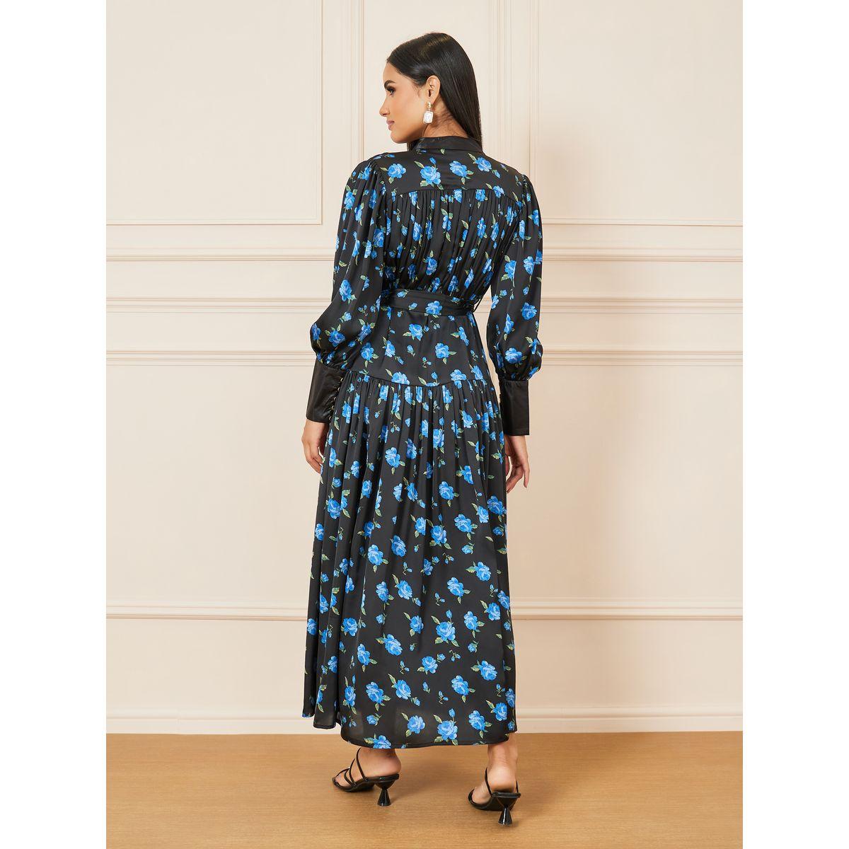 Styli Floral Print High Neck Gathered Detail Maxi Dress-women-clothing-dresses-image-4