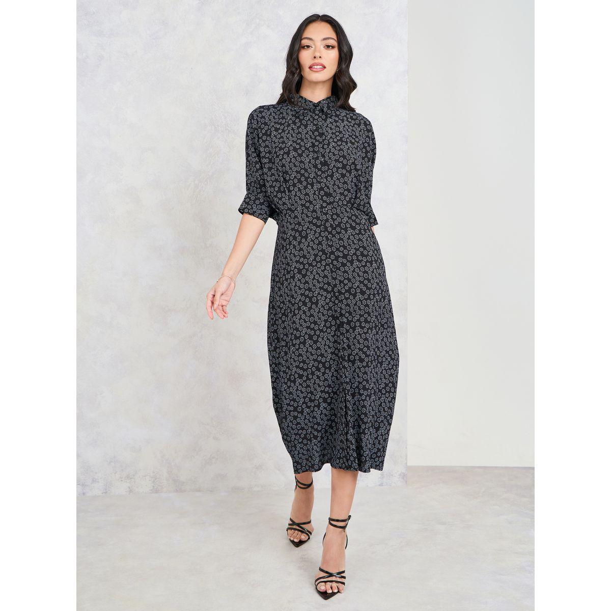فستان ميدي بطبعات صغيرة واكمام وطواطية-women-clothing-dresses-image-1