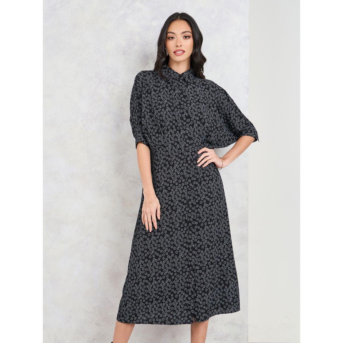 Styli Ditsy Print Batwing Sleeves Shirt Midi Dress-women-clothing-dresses-image-2