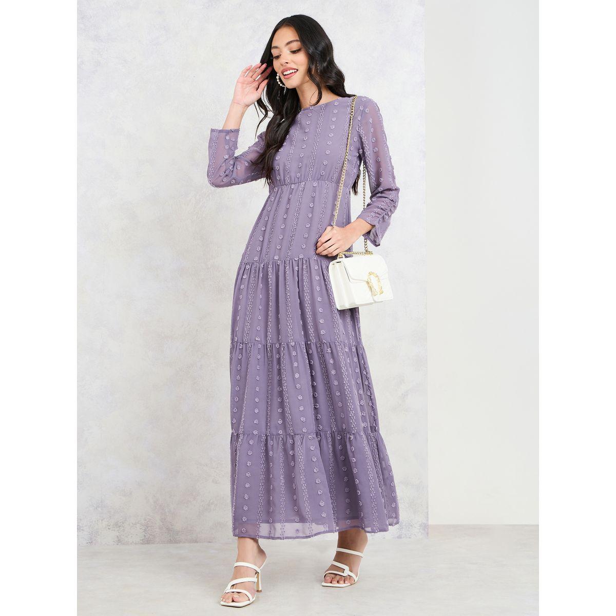 Styli Swiss Dobby A-Line Tiered Maxi Dress-women-clothing-dresses-image-1