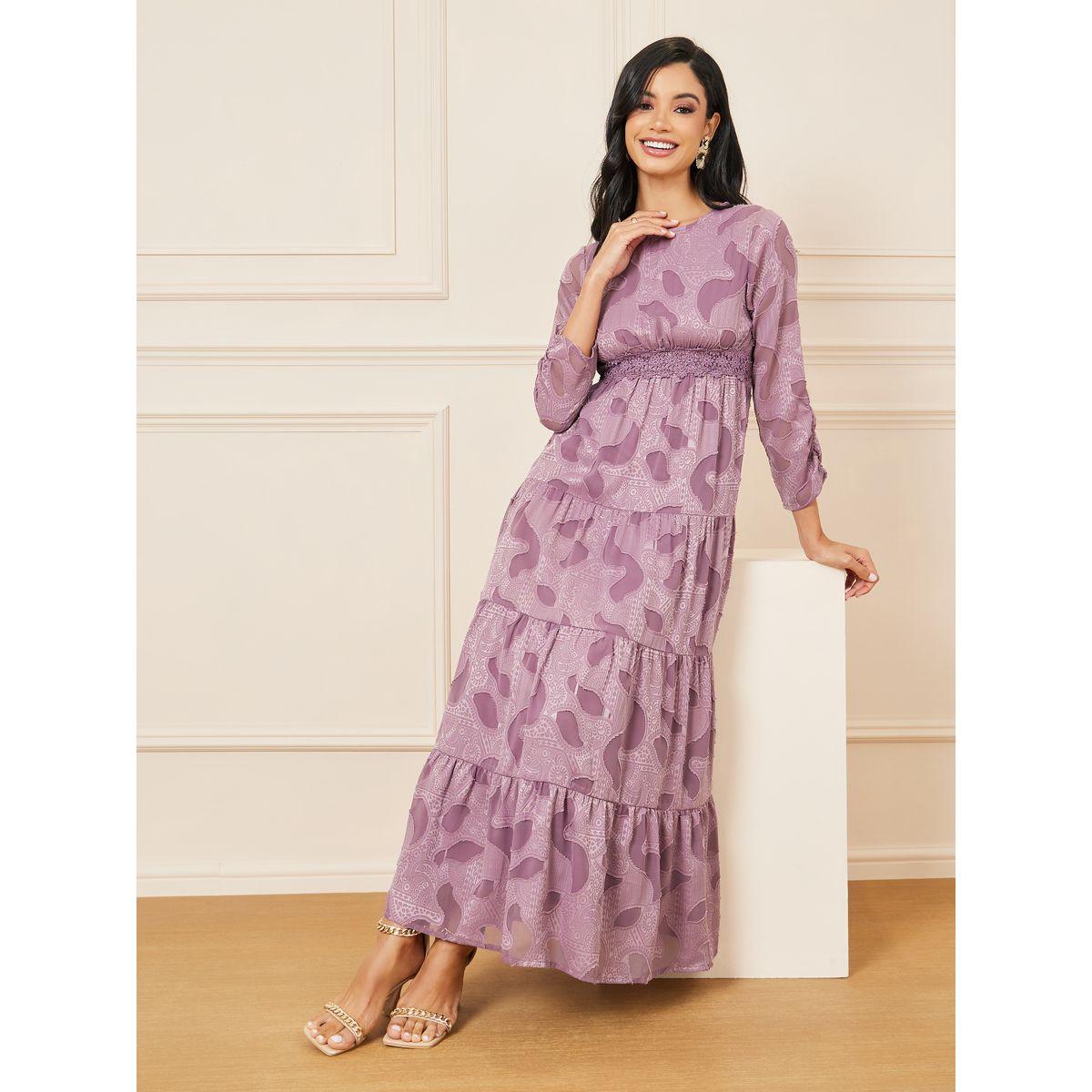 فستان طويل بكسرات وتفاصيل دانتيل-women-clothing-dresses-image-1