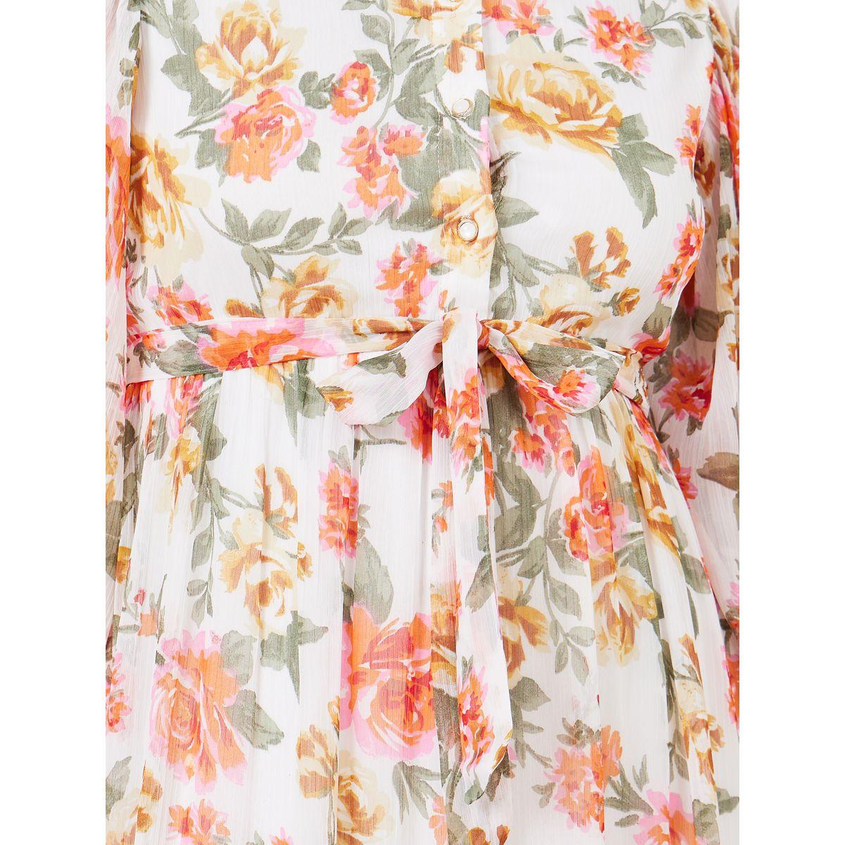 Styli Floral Print High Neck Maxi Dress with Self Tie Up-women-clothing-dresses-image-3