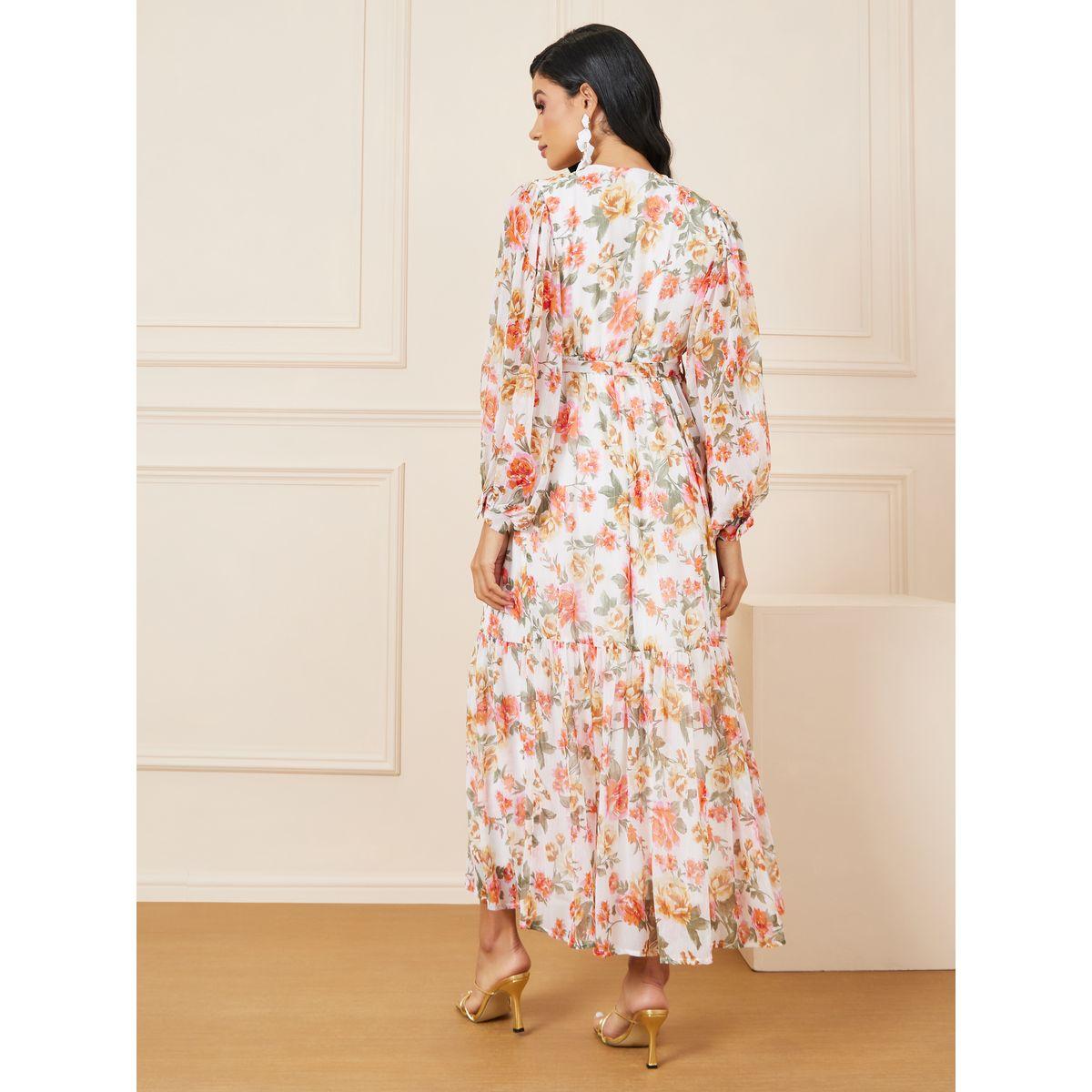 Styli Floral Print High Neck Maxi Dress with Self Tie Up-women-clothing-dresses-image-4