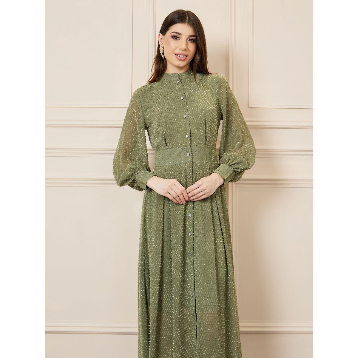 فستان طويل بتفاصيل مُطرّزة مع ياقة ماندارين-women-clothing-dresses-image-2