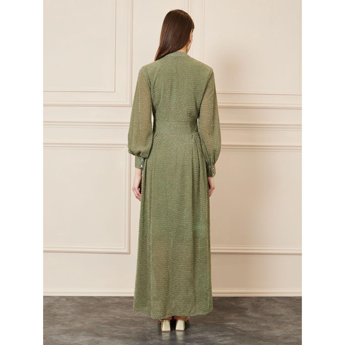 Styli Dobby Textured Mandarin Collar Shirt Maxi Dress-women-clothing-dresses-image-4