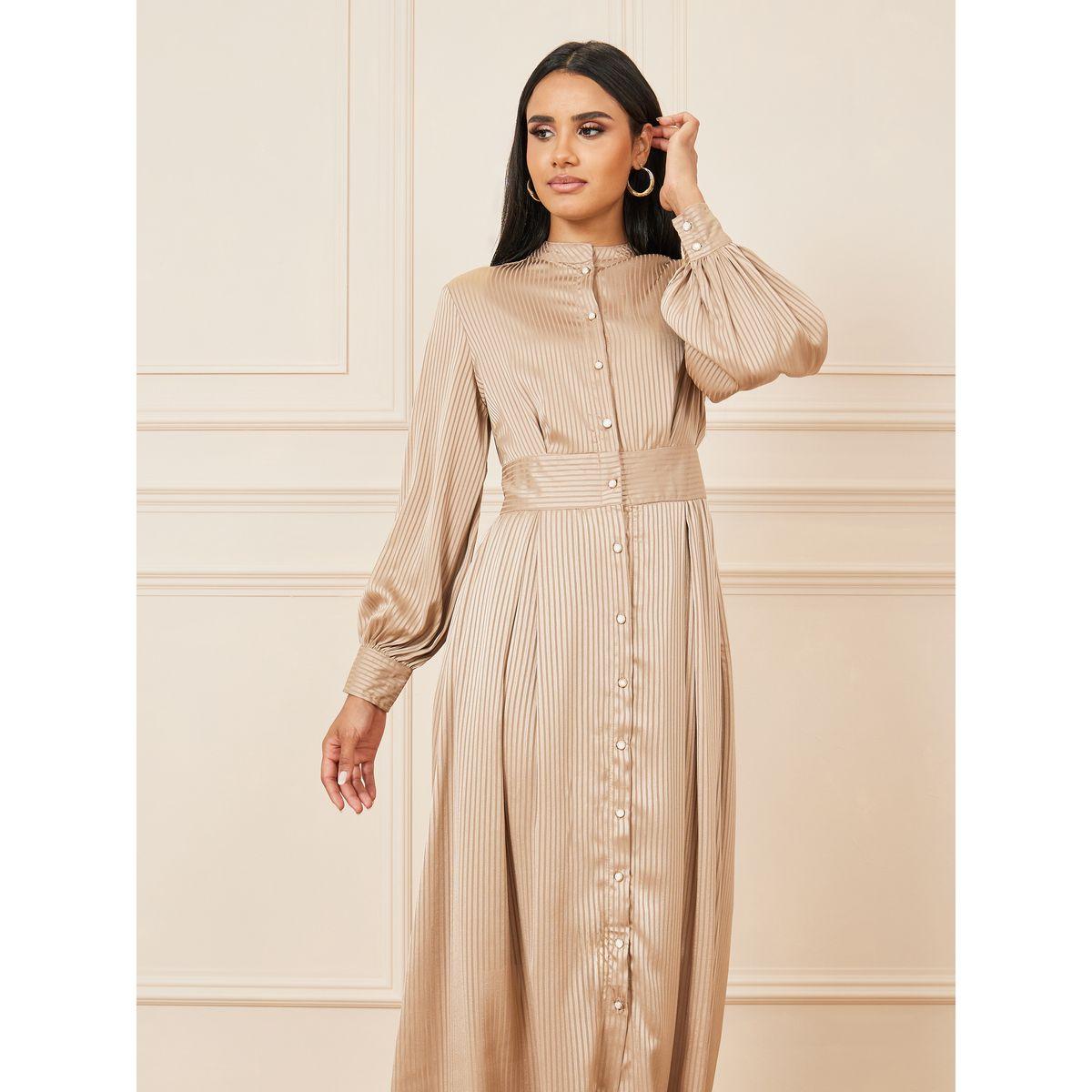 فستان طويل ساتان بياقة ماندارين-women-clothing-dresses-image-2