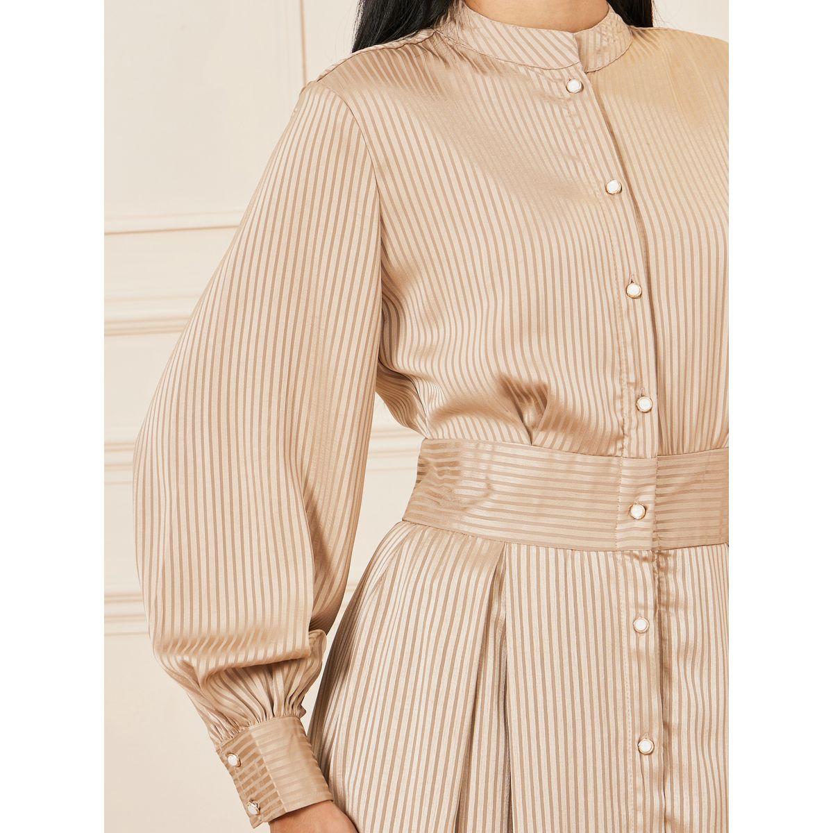 Styli Satin Striped Mandarin Collar Shirt Maxi Dress-women-clothing-dresses-image-3