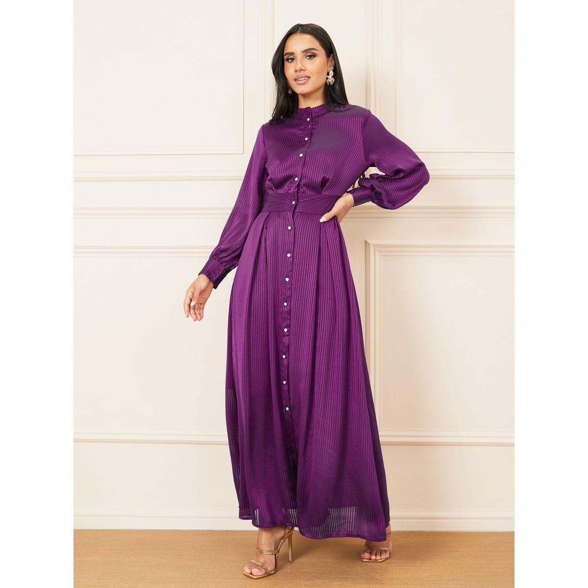 Styli Striped High Neck Shirt Maxi Dress-women-clothing-dresses-image-1