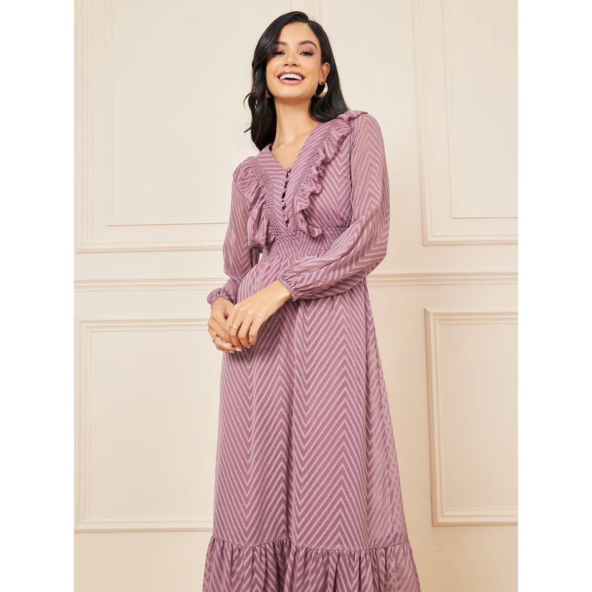 فستان طويل بحافة واسعة وتفاصيل كشكش-women-clothing-dresses-image-2