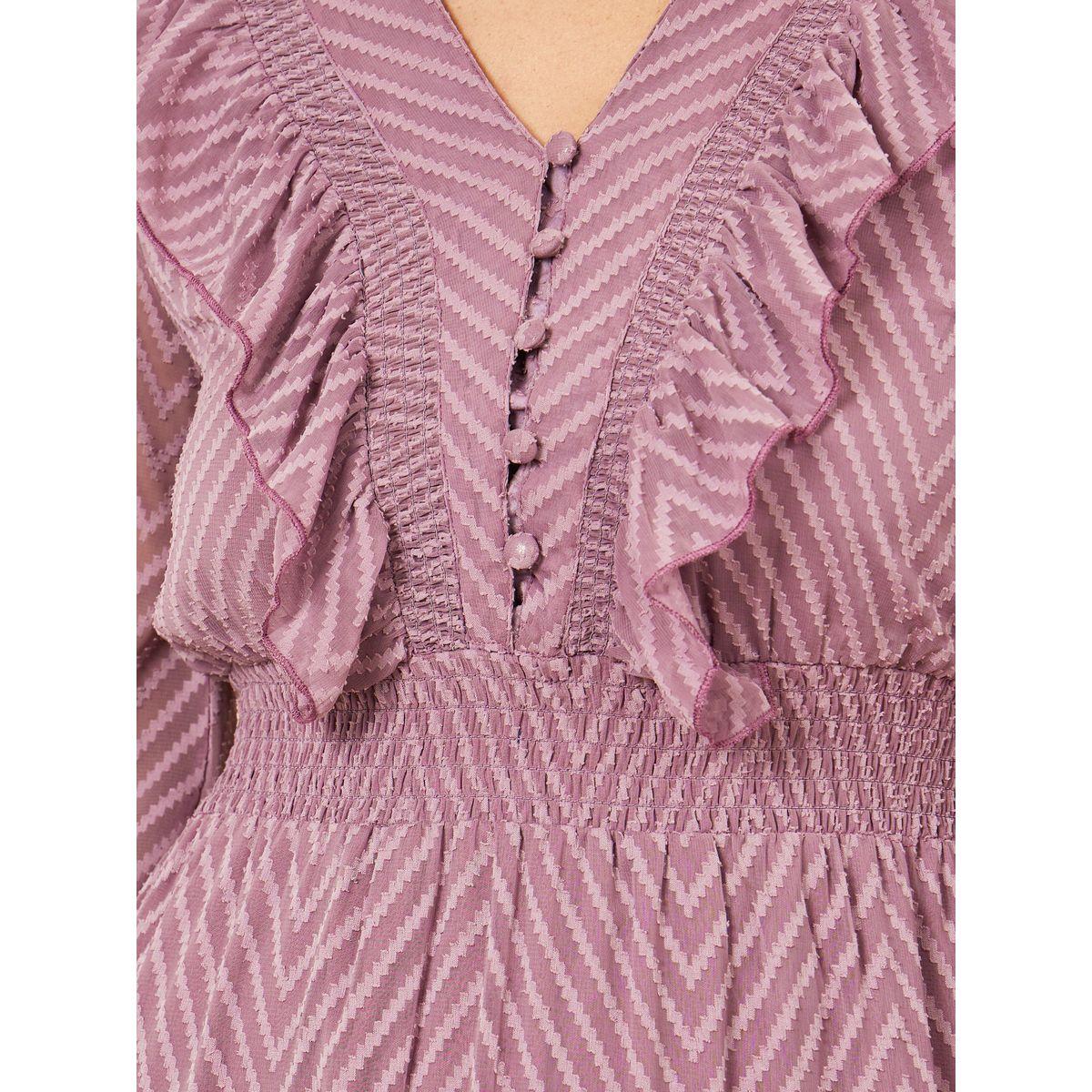 Styli Dobby Zigzag Textured Ruffle Detail A-Line Maxi Dress-women-clothing-dresses-image-3
