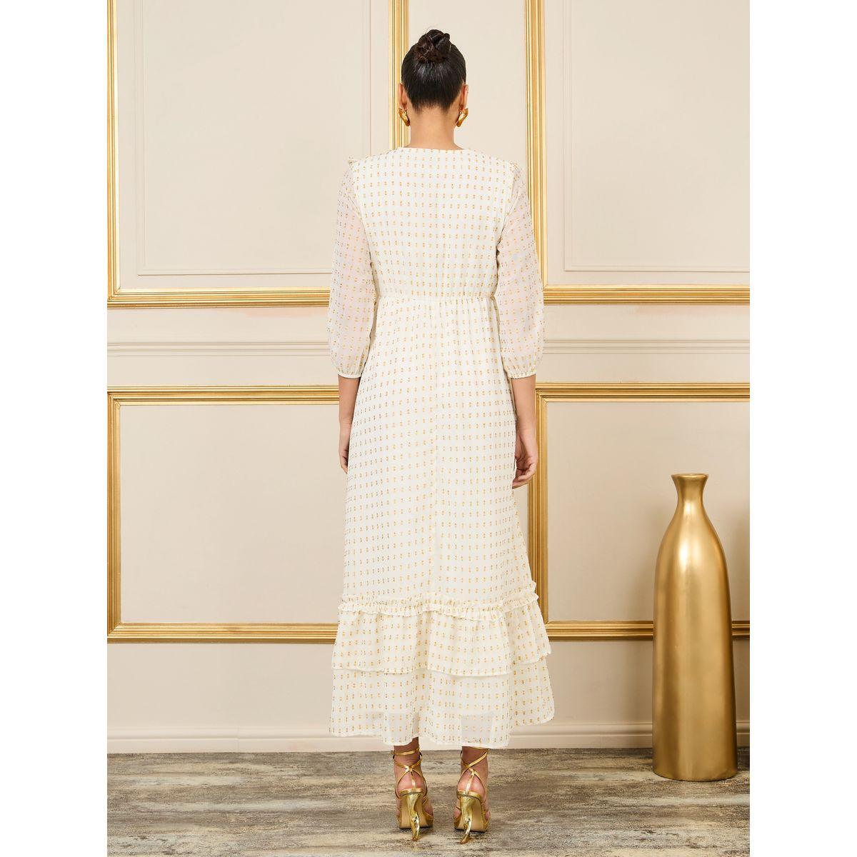 Styli Lace Ladder Ruffle Detail Dobby A-Line Maxi Dress-women-clothing-dresses-image-4