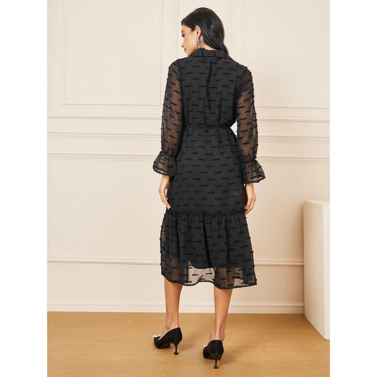 Styli Ruffle Detail Dobby Texture Tiered Midi Dress-women-clothing-dresses-image-4