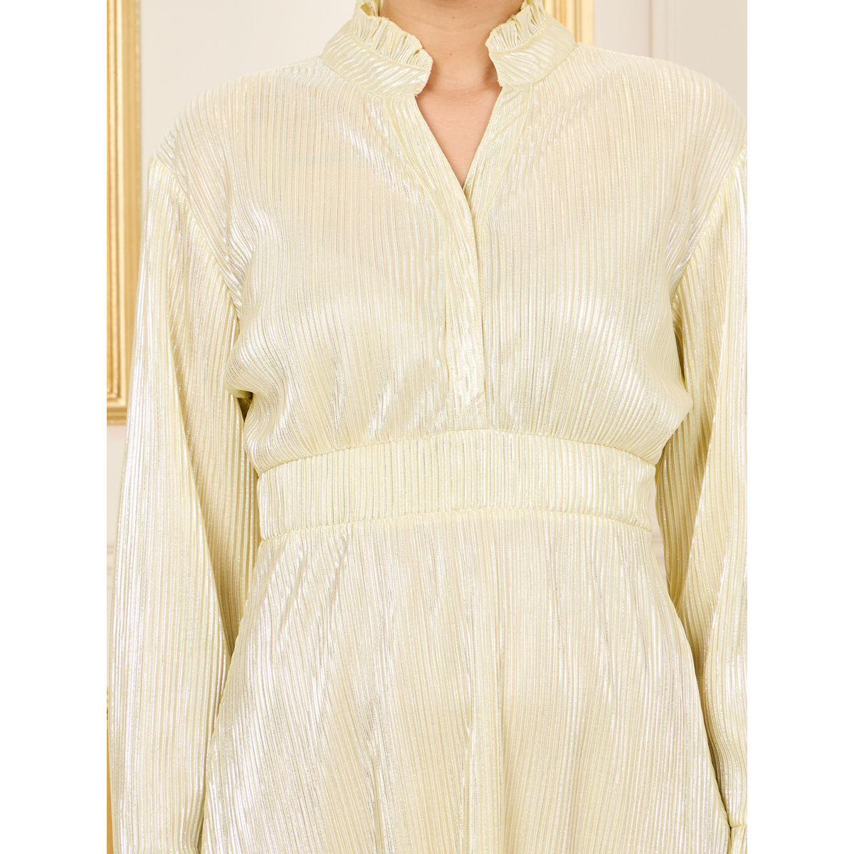 Styli Plisse Ruffle Trim Notch Neck A-Line Midi Dress-women-clothing-dresses-image-3
