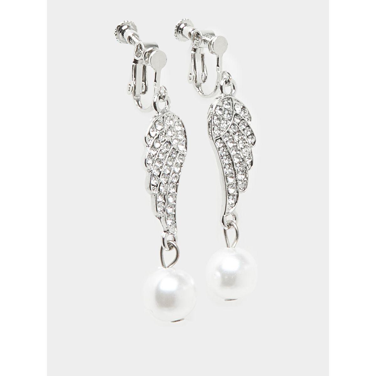 Styli Rhinestone Detail Wing Pearl Drop Dangle Earrings-women-watchesandjewellery-jewellery-earrings-image-2