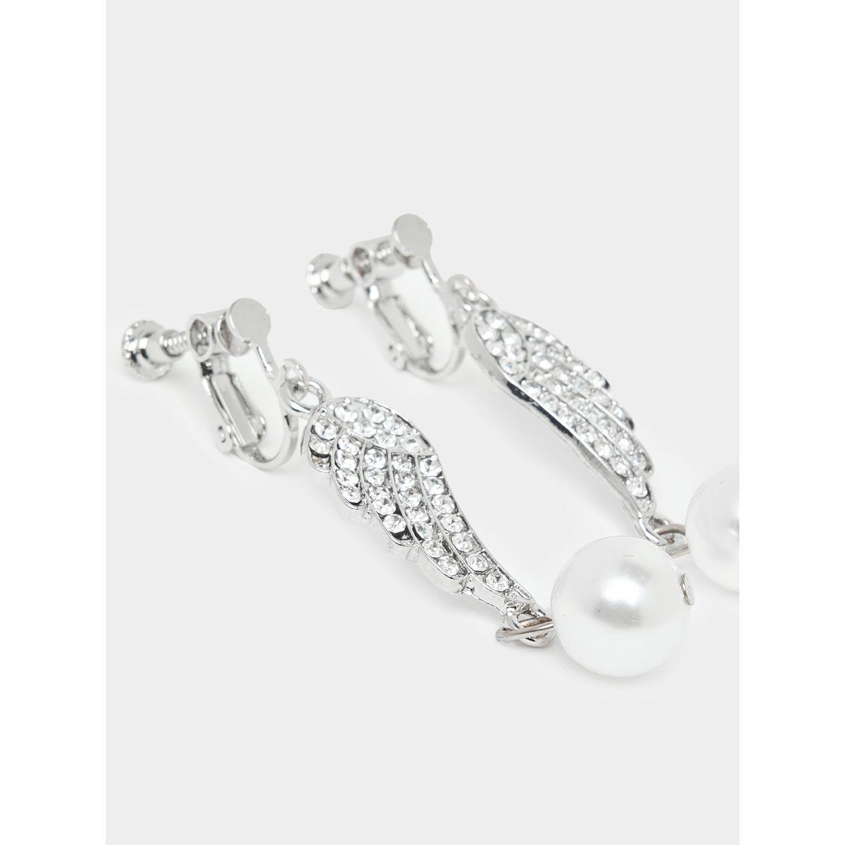 Styli Rhinestone Detail Wing Pearl Drop Dangle Earrings-women-watchesandjewellery-jewellery-earrings-image-3