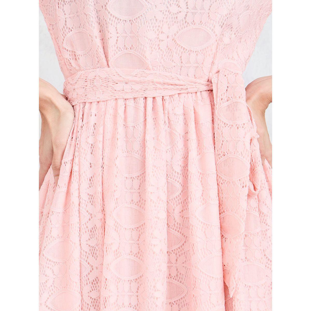 Styli All Over Lace A-Line Midi Dress with Self Tie Up-women-clothing-dresses-image-3