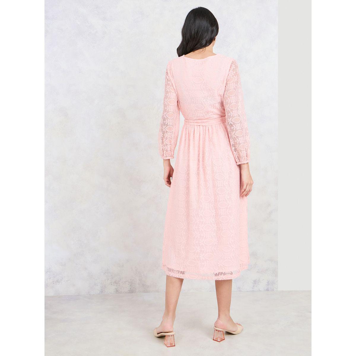 Styli All Over Lace A-Line Midi Dress with Self Tie Up-women-clothing-dresses-image-4