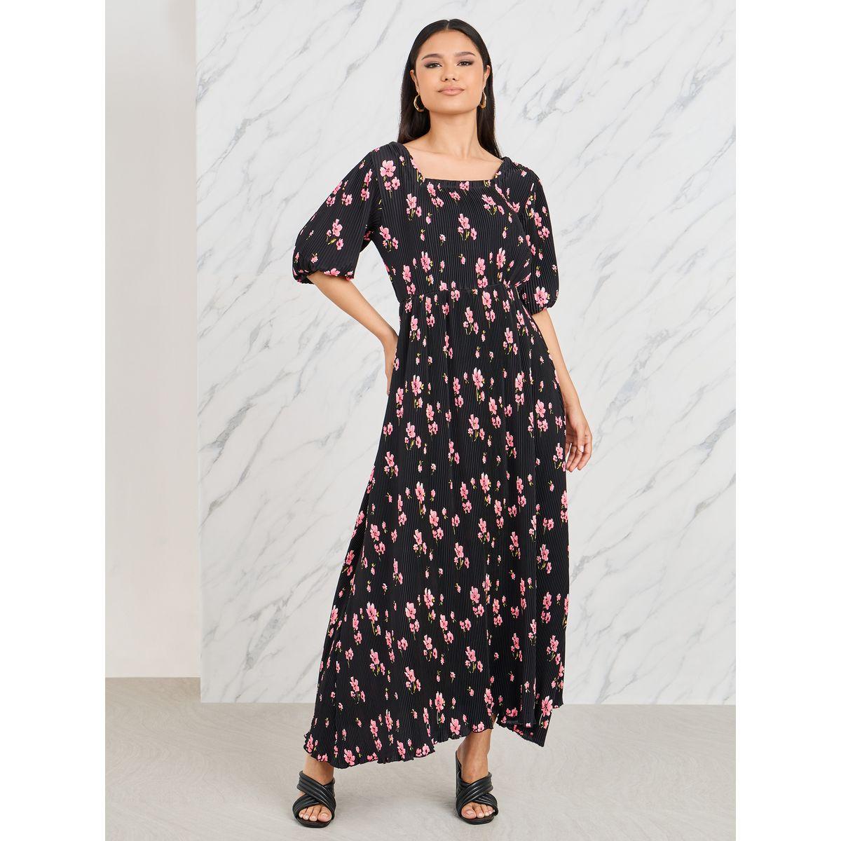 Styli Plisse Floral Print A-Line Maxi Dress-women-clothing-dresses-image-1