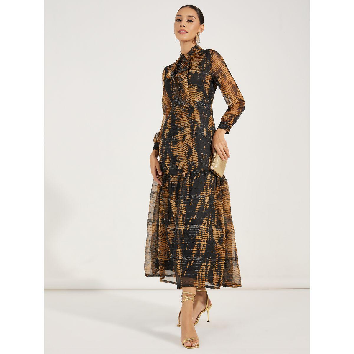 Styli Tie-Dye Print Tie-Up Neck Maxi Dress-women-clothing-dresses-image-1