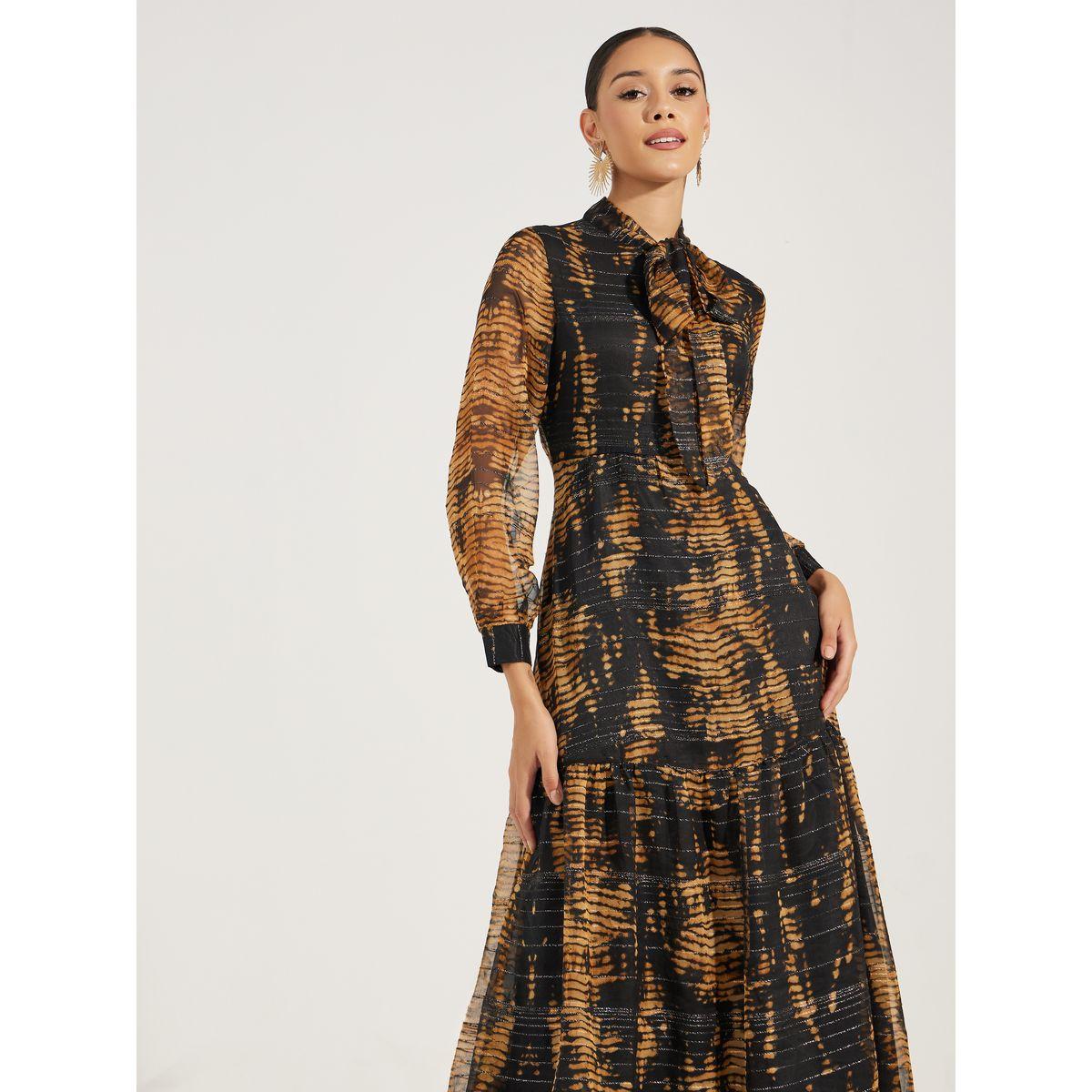 Styli Tie-Dye Print Tie-Up Neck Maxi Dress-women-clothing-dresses-image-2