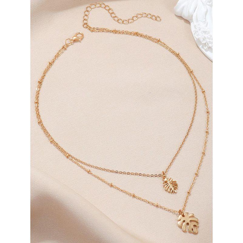Styli Leaves Drop Layered Necklace-women-watchesandjewellery-jewellery-necklacesandpendants-image-1