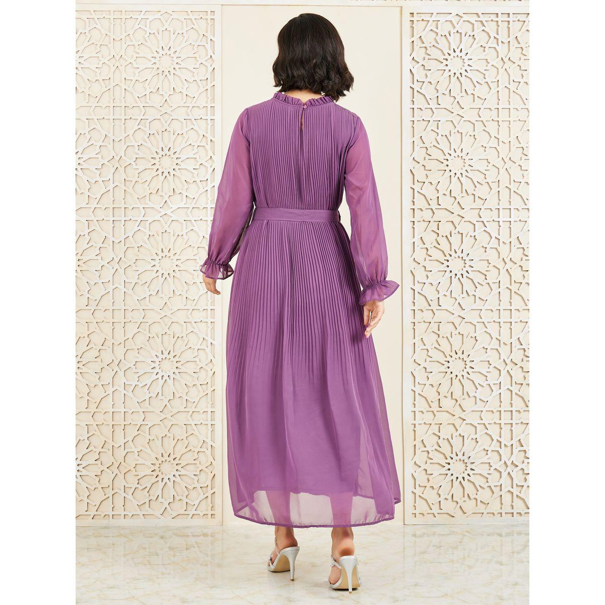 فستان طويل بكسرات وياقة عالية-women-clothing-dresses-image-4