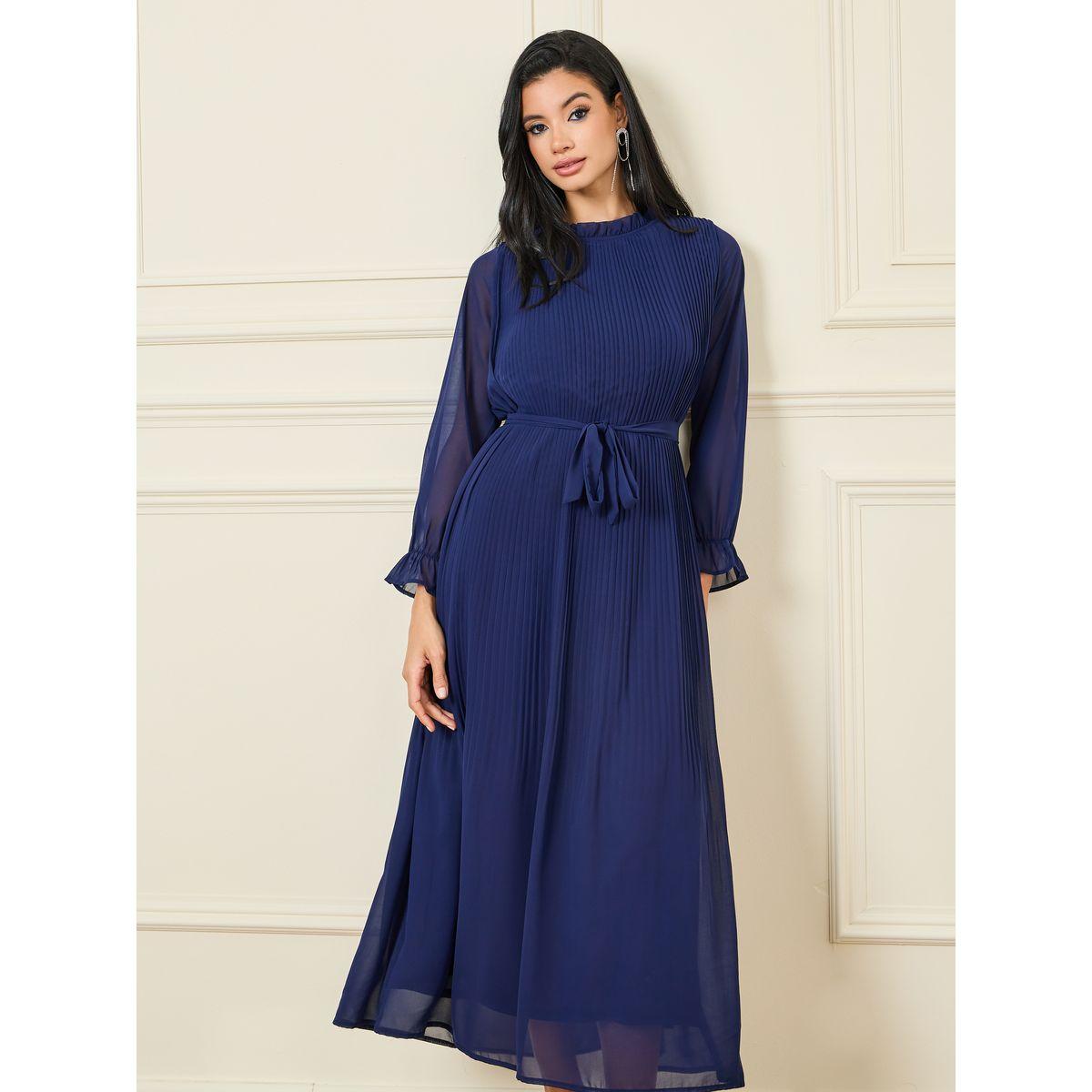 Styli Pleated High Neck A-Line Maxi Dress-women-clothing-dresses-image-2
