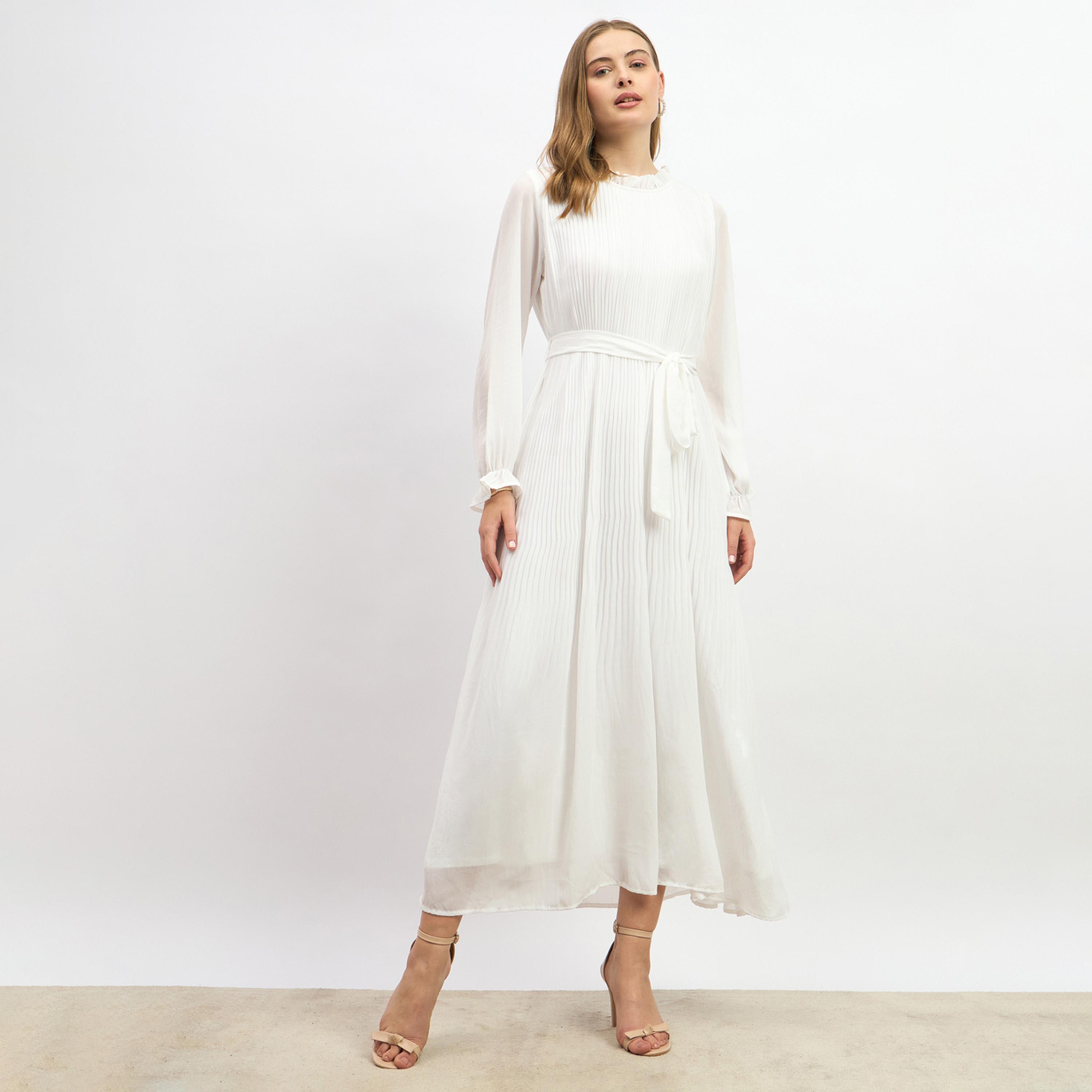 Styli Pleated High Neck A-Line Maxi Dress-women-clothing-dresses-image-2