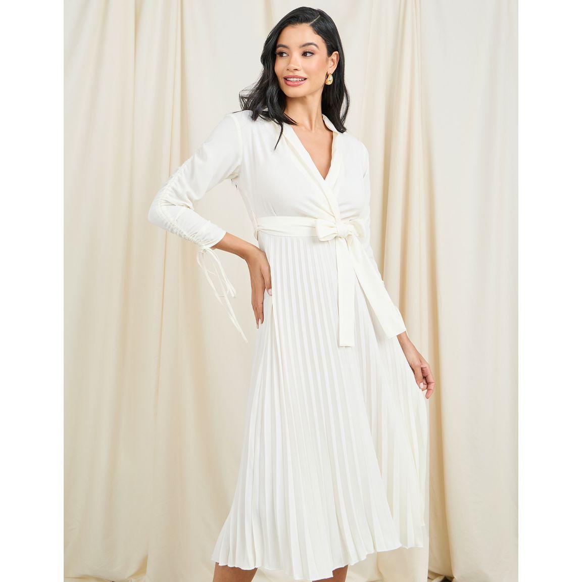 فستان ميدي بنمط لف واكمام مزمومة-women-clothing-dresses-image-2