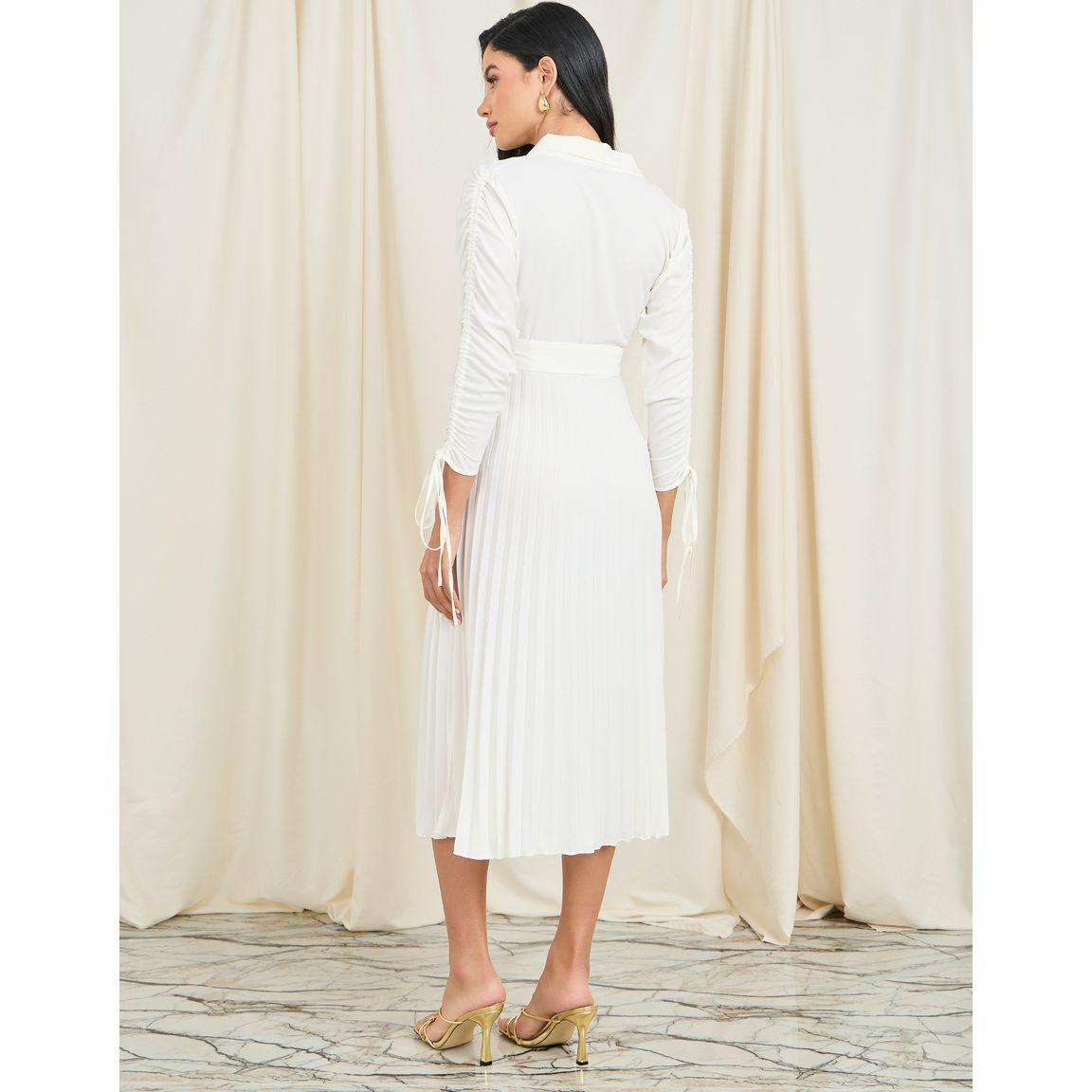 Styli Accordion Pleated Ruched Sleeves Wrap Midi Dress-women-clothing-dresses-image-4