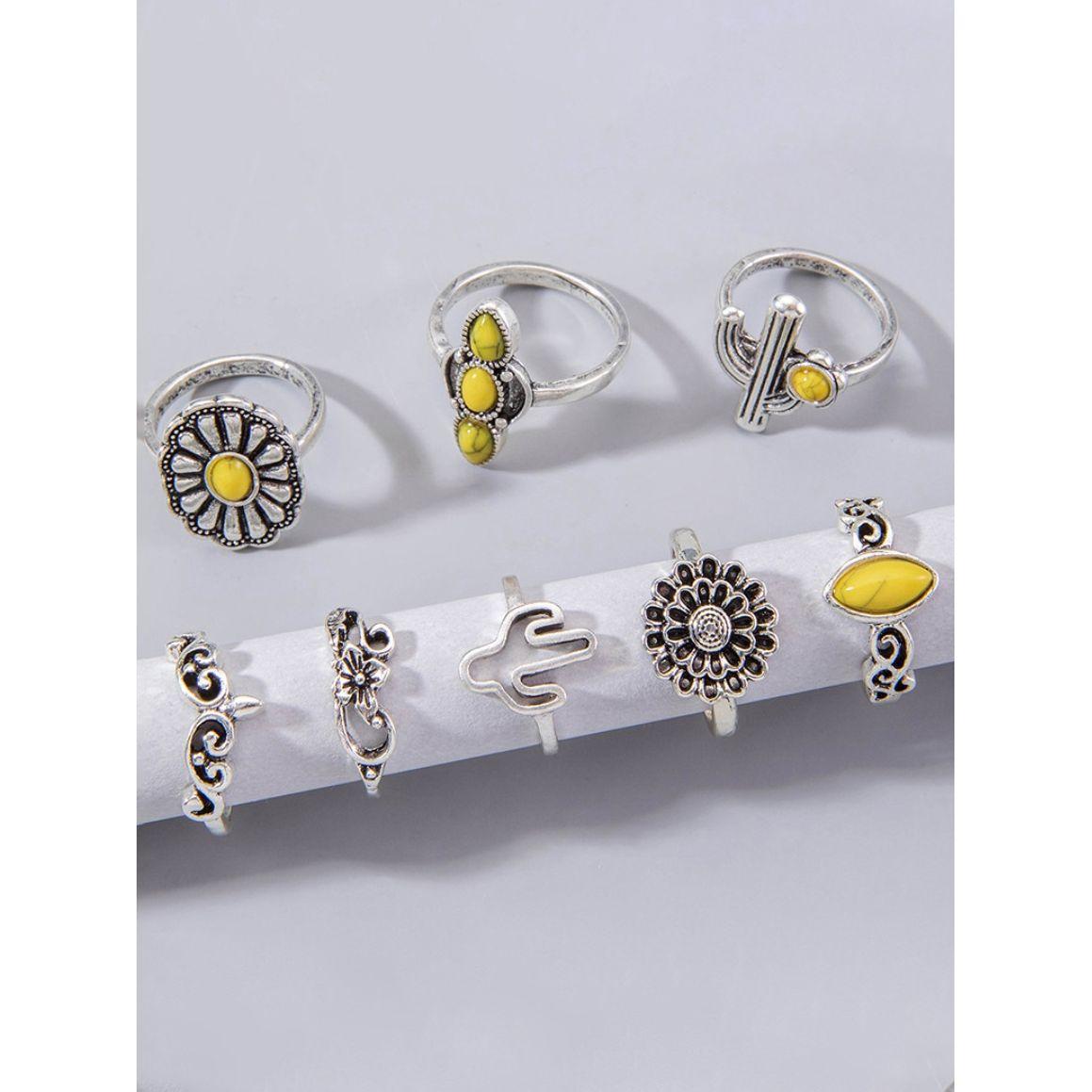 Styli Set of 8 - Cactus Design Vintage Rings-women-watchesandjewellery-jewellery-rings-image-1