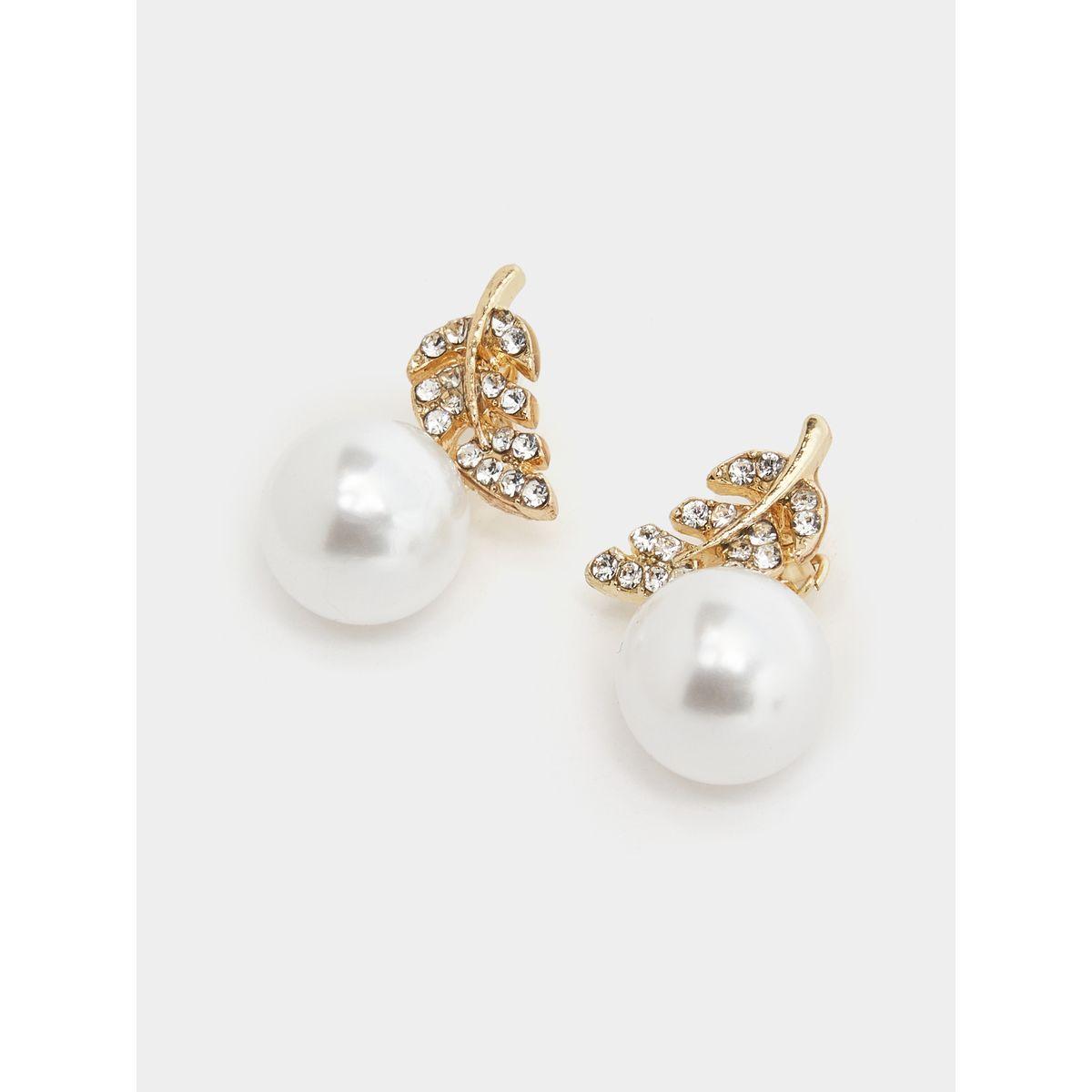 Styli Leaf Faux Pearl Drop Earrings-women-watchesandjewellery-jewellery-earrings-image-2