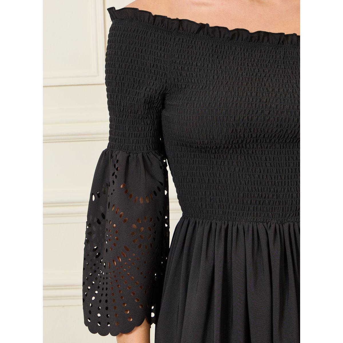 Styli Smocked Off Shoulder Laser Cut Out Detail Midi Dress-women-clothing-dresses-image-3