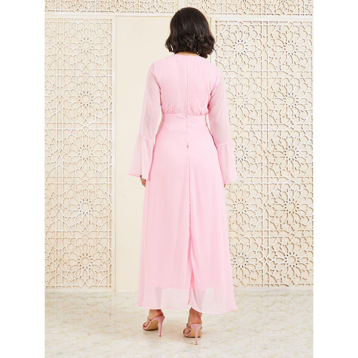 فستان ميدي بخصر مطوي بطبقة غير متماثلة بحافة غير متماثلة-women-clothing-dresses-image-4