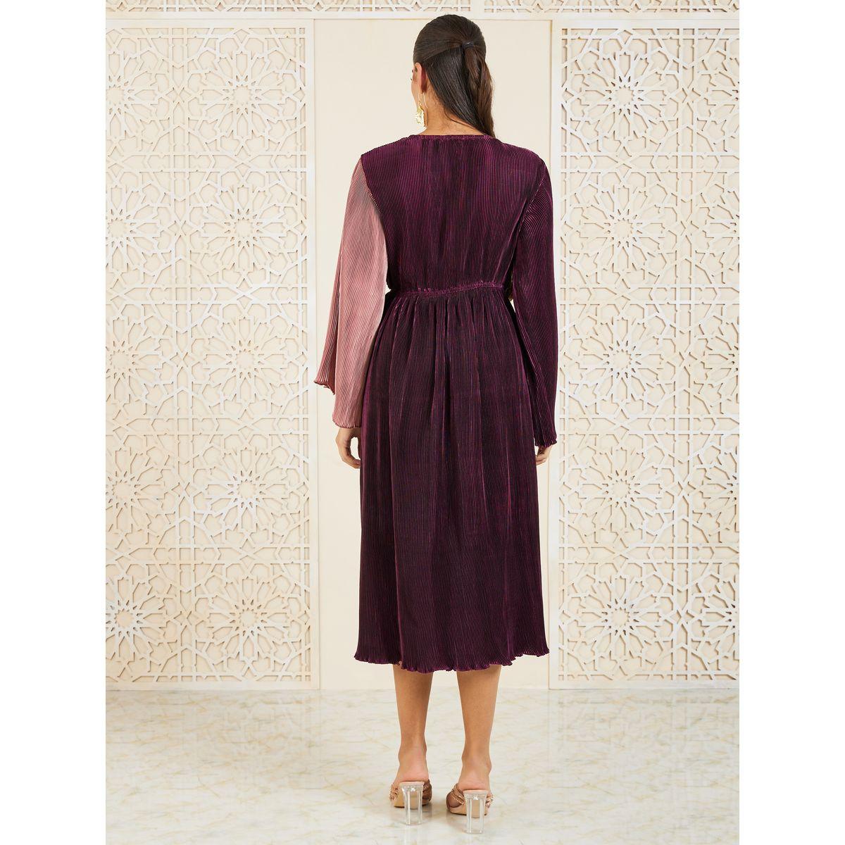فستان بليسيه ميدي بنمط كتل الالوان-women-clothing-dresses-image-4