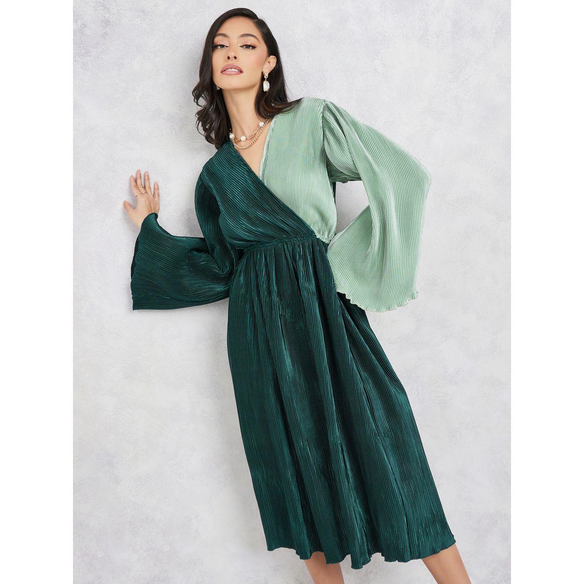 Styli Plisse Colorblock A-Line Midi Dress-women-clothing-dresses-image-2