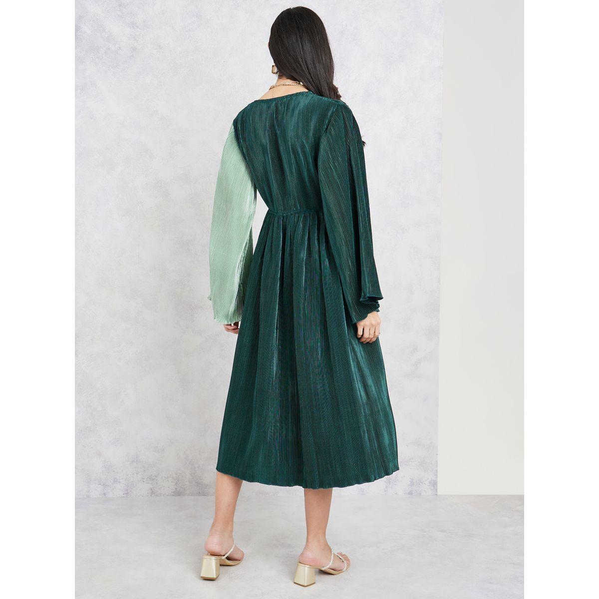 Styli Plisse Colorblock A-Line Midi Dress-women-clothing-dresses-image-4