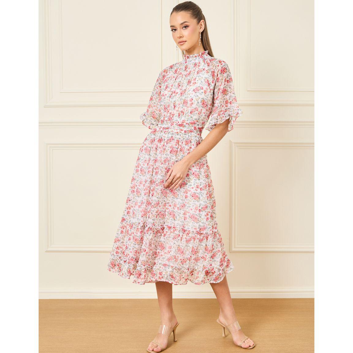 Styli Pleated High Neck Floral Print A-Line Midi Dress-women-clothing-dresses-image-2