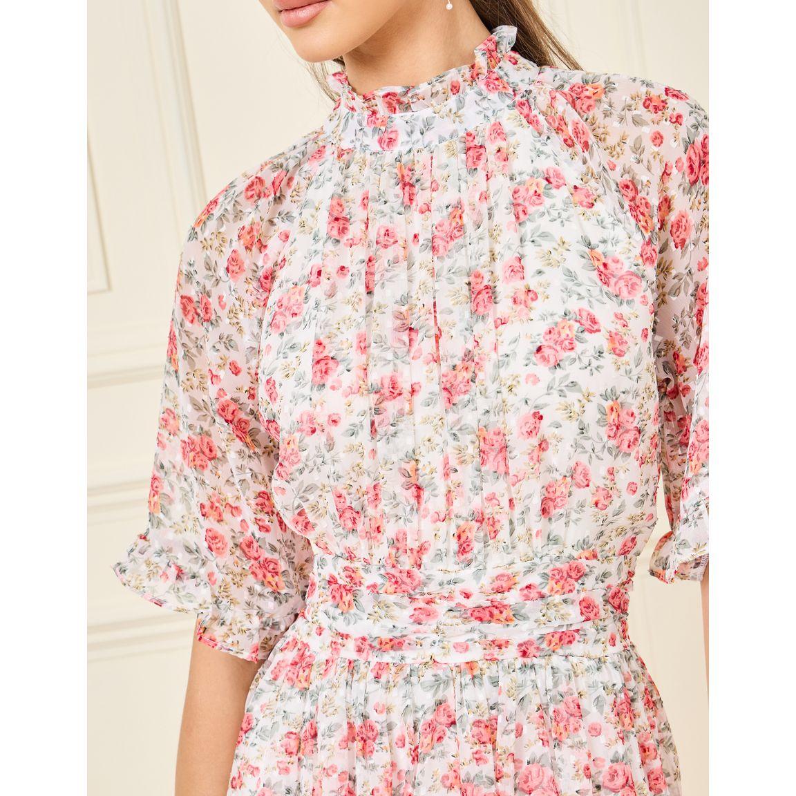 Styli Pleated High Neck Floral Print A-Line Midi Dress-women-clothing-dresses-image-4