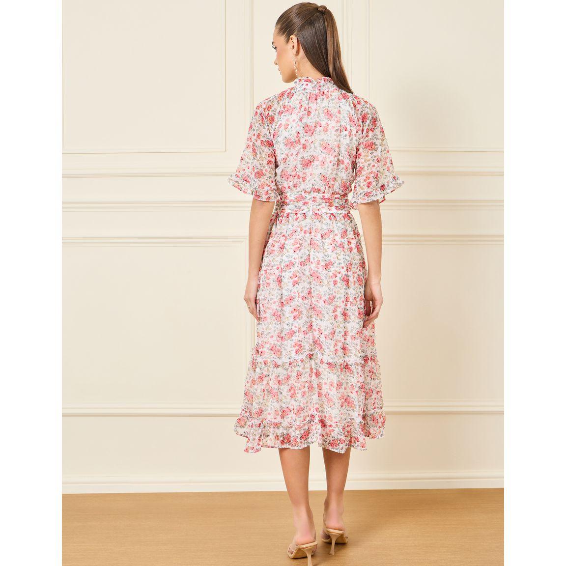 Styli Pleated High Neck Floral Print A-Line Midi Dress-women-clothing-dresses-image-5