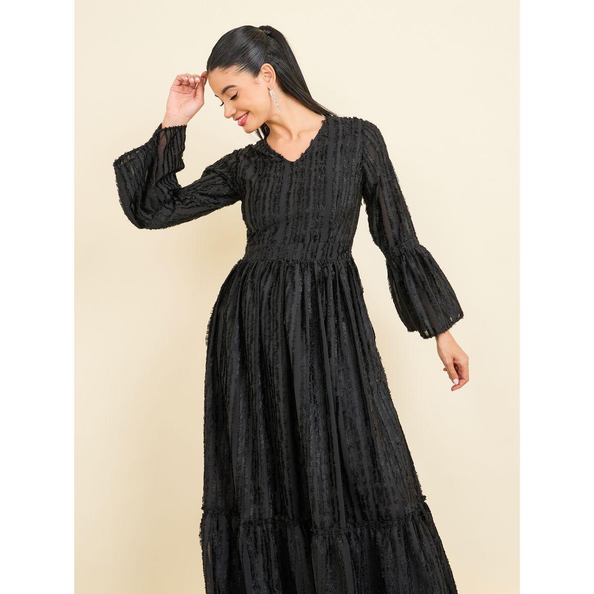 Styli Tassel Texture Tiered Maxi Dress with Long Sleeves-women-clothing-dresses-image-2