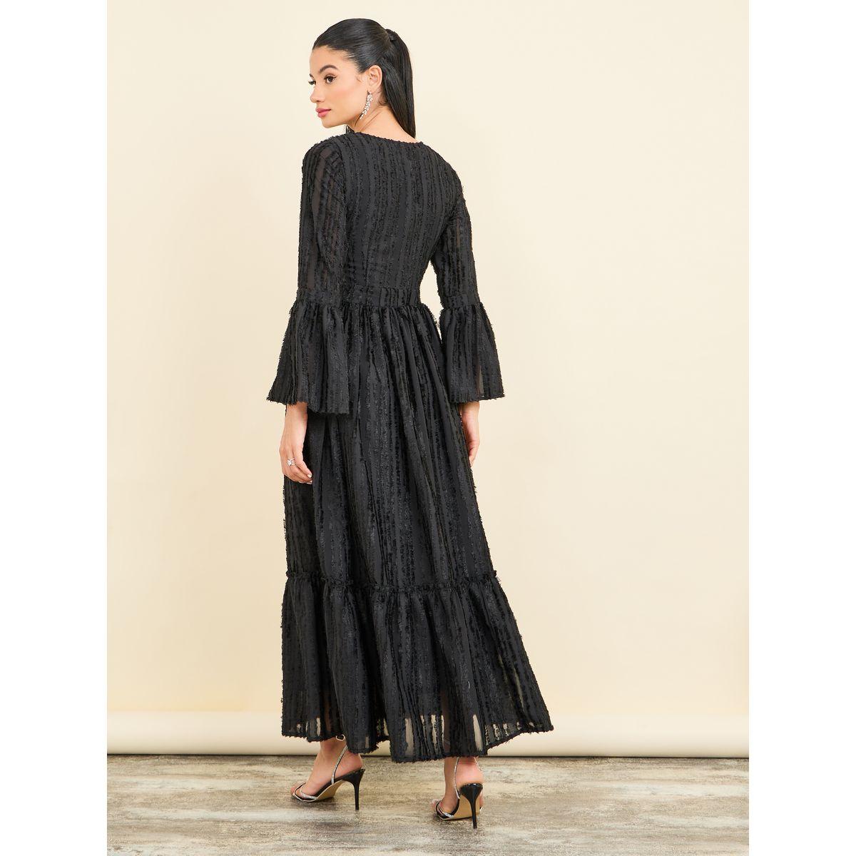 Styli Tassel Texture Tiered Maxi Dress with Long Sleeves-women-clothing-dresses-image-4