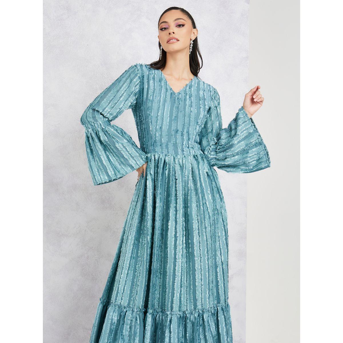 Styli Tassel Texture Tiered Maxi Dress with Long Sleeves-women-clothing-dresses-image-2